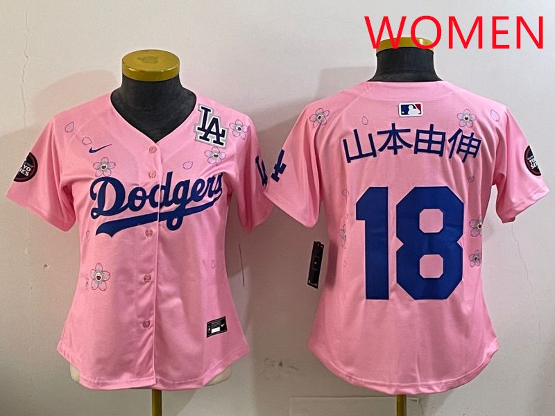 Women Los Angeles Dodgers #18 Yamamoto Pink Sakura Edition 2025 Nike MLB Jersey style 5